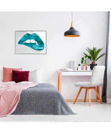 Stupell Industries Modern Blue Fashion Lip Bite Glam Photography by Sarah McGuire Gray Framed Wall Art - 30x24 Silver - Buy Online on GoSupps.com