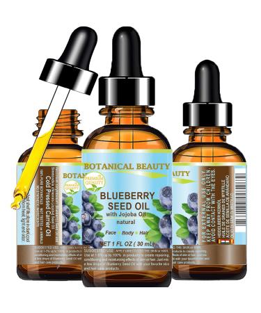 Botanical Beauty BLUEBERRY SEED OIL Virgin Unrefined Cold-Pressed Carrier Oil 1 Fl.oz.- 30 ml for Face Dry Skin Body Hair Nails Anti-Aging Moisturizer