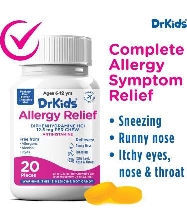 Dr. Kids Children's Allergy Relief Chewable Gels - Kids Chewable Antihistamine for Sneezing Runny Nose Itchy Eyes & Throat Pre-Measured Soft Chews Fantasy Fruit Flavor 20 Count - Buy Online on GoSupps.com