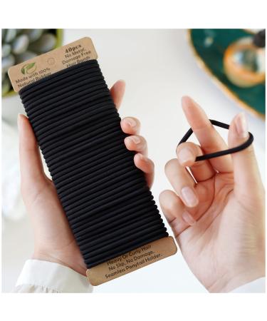 FUNKON Hair Bands For Women 4mm Thick Elastic Bobbles No Damage 40pc Black Ties Elastics Tie Ponytail Holders Bobble Hairband Strong Anti Breakage Rubber Band Snag Free Hairbands Men Girls & Kids 40 Hair Bands