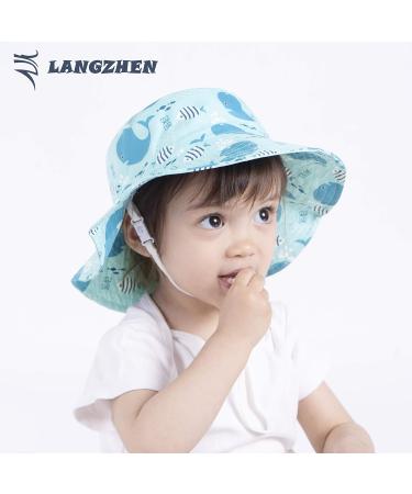 LANGZHEN Beach Sun Protection Hat for Baby Girls - Adjustable Wide Brim Toddler Kids Hat with Chin Strap - Whale Design - Turquoise - Size 1-2 Years - Buy Online on GoSupps.com