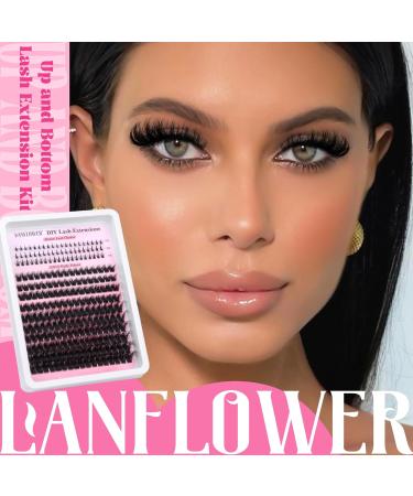 Lanflower Lash Clusters Kit - 120D Thick Volume Waterproof Eyelash Extensions with Bottom Lashes | Fluffy D Curl Individual Lashes (10-18mm) - Ideal for International Shipping - Buy Online on GoSupps.com
