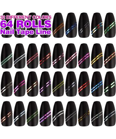64 Rolls Nail Striping Tape Line Set with 32 Colors, Adhesive Sticker, 2 Nail Tape Roller Dispensers, and Tweezers - DIY Nail Art Decoration - Buy Online on GoSupps.com