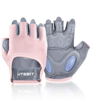 Utebit fitness gloves breathable training gloves with microfiber fabric non -slip silicone gym gloves weight lifting gloves sports gloves for women L pink
