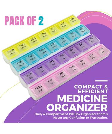 2 Pack Weekly Pill Organizer- 4-Times-a-Day Pill Planner with Daily Compartments - Travel Friendly Medication Reminder - Buy Online on GoSupps.com