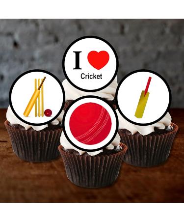 PRECUT Cricket Cupcake Toppers Sports Edible Cake Toppers Edible Cricket Cake Decorations Gifts For Cricket Lovers Cricket Gifts Cricket Bat Cake Toppers Retirement Cake Topper (Pack of 12) - Buy Online on GoSupps.com