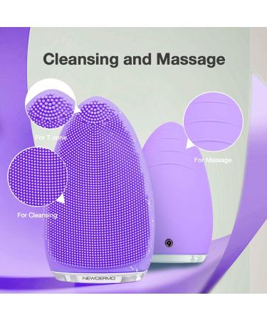 Facial Cleansing Brush by NEWDERMO Vibrating Silicone Face Scrubber - 2 Function Modes and 7 Speeds Rechargeable IPX7 Waterproof Face Brush for Deep Cleaning Pores Exfoliating and Massaging Purple - Buy Online on GoSupps.com