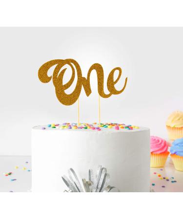 1st First Birthday Cake Topper Decoration ((Gold) - One - with Double Sided Glitter Stock)