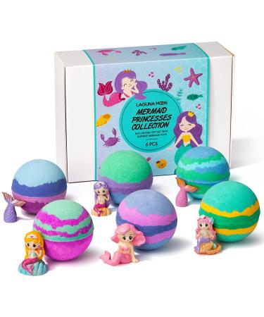 Bath Bombs for Kids - Extra Large 6pc Organic Bath Bombs with Mermaid Toys - Handmade Fun Fizzies with Natural Essential Oils - Moisturizing Kids Bath Bombs for Girls, Birthday Gifts, Christmas Mermaid Bubble Bath