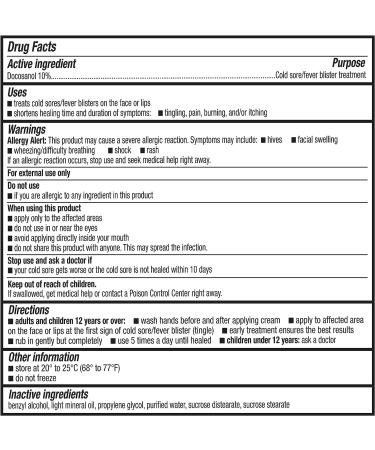 Docosanol 10% Cream - Cold Sore Treatment - 0.07 oz Tube - Non-Prescription Medicine - Fast Healing - Buy Online on GoSupps.com