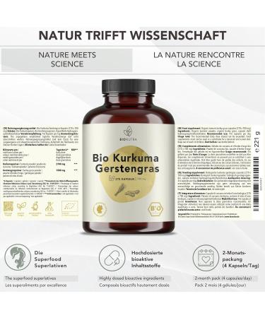 Bionutra Turmeric Barley Grass Capsules Bio - 270 Veg Capsules | Organic Vegan Gluten-Free Lactose-Free | German Quality 2-Month Supply - Buy Online on GoSupps.com