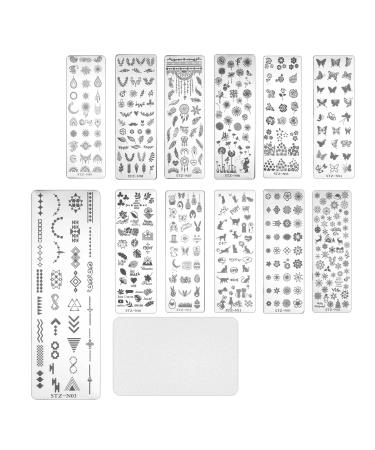13 pieces nail art punching panels with scrapers flower flower animals pattern manicure template tools for nails decoration professional diy salon - Buy Online on GoSupps.com