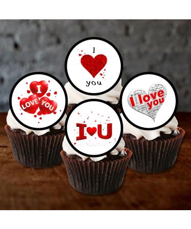 PRECUT I Love You Cupcake Toppers Edible Mini Valentines Day Cake Decorations Edible Valentine Cake Decorations Engagement Cupcake Decoration Anniversary Cake Topper Proposal Decoration (24) - Buy Online on GoSupps.com