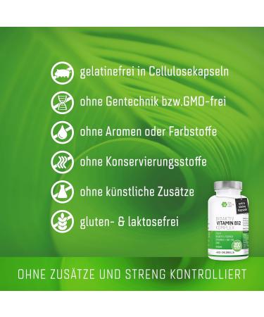 Buy Vitamin B12 Complex with Folic Acid B6 & C - 200 Vegan Capsules - High-Dose Organic Chlorella No Additives - Made in Germany - Buy Online on GoSupps.com