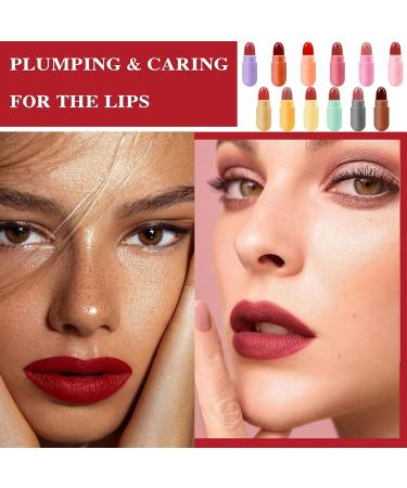 12PCS Mini Capsule Pills Lipstick Set Matte Lip Stain Long Lasting Waterproof Lip Gloss Kit Pill Shaped Lipstick Lip Balm Suit for Women Girls - Buy Online on GoSupps.com