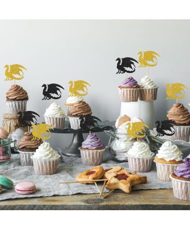 INNORU Dragon Cupcake Toppers Fantasy Birthday Party Decorations Flying Dragon Baby Shower Birthday Wedding Party Decorations Supplies Pack of 24 Glitter - Buy Online on GoSupps.com