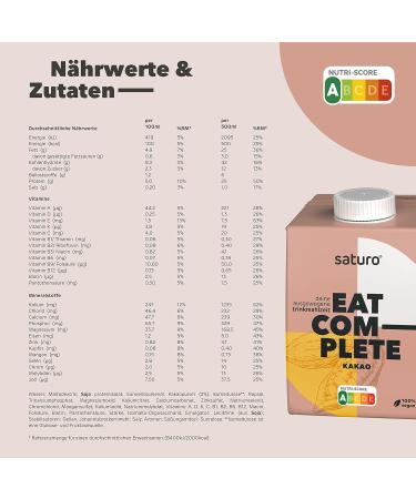 Saturo Cocoa Drinking Meal - Vegan Astronaut Food with Protein & Nutrients | 6x500ml | 500kcal Per Pack - Buy Online on GoSupps.com
