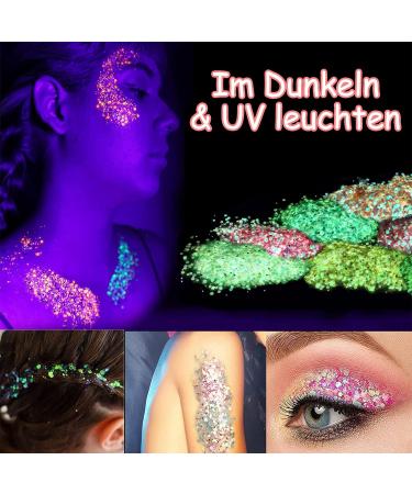Dealkits 12 Color Fluorescent Chunky Sequin Festival Body Glitter - Glitter Powder Set for Face Nails Eyes & Hair | Perfect for Masquerade Parties & DIY Crafts - Buy Online on GoSupps.com