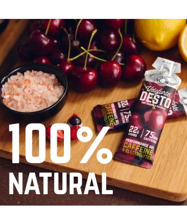 Veloforte Desto Energy Gel Fast Releasing Energy 100% Natural & Delicious Energy Gels with 22g of Natural Energy and 75mg Caffeine Desto Flavour (Tart Cherry & Guarana) (24 Pack) - Buy Online on GoSupps.com