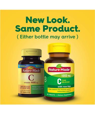 Nature Made Vitamin C 1000mg Time Release Tablets with Rose Hips - Immune System Support - 60 Count - Buy Online on GoSupps.com