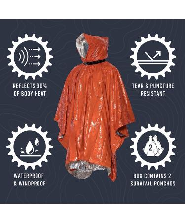 Emergency Survival Poncho Set with Thermal Mylar Blankets - Camping, Hiking, Bug Out Bag Gear - Includes Whistle & Paracord String (Orange) - Buy Online on GoSupps.com