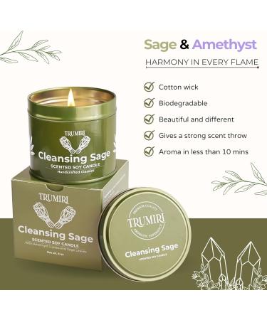 Sage Candle Smudge Kit - 5oz Soy Wax for Cleansing Negative Energy | Organic Aromatherapy Gifts with Crystals | Non-Toxic & Long Lasting - Buy Online on GoSupps.com
