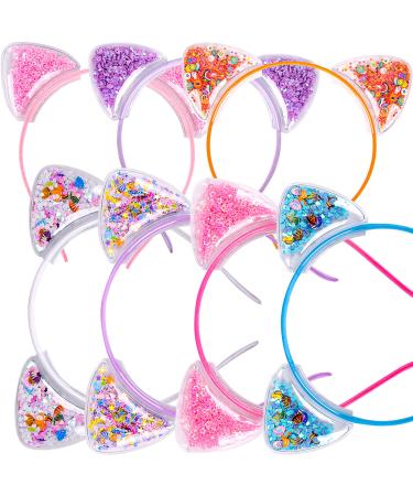 Fishdown Cute Cat Ears Headbands Set for Girls Plastic Headbands for Non-slip Transparent Cat Ears Headbands Quicksand(7pcs Per Pack Each Color 1pcs) Color-1