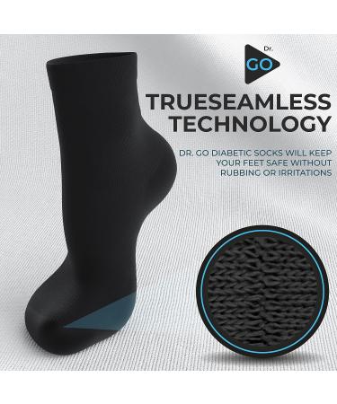 Dr. GO Ultra-Soft Neuropathy Socks for Men - Seamless Diabetic Socks, Non-Binding Top, Cushioned Sole - 4 Pairs, Black, Size 6-9 - Buy Online on GoSupps.com