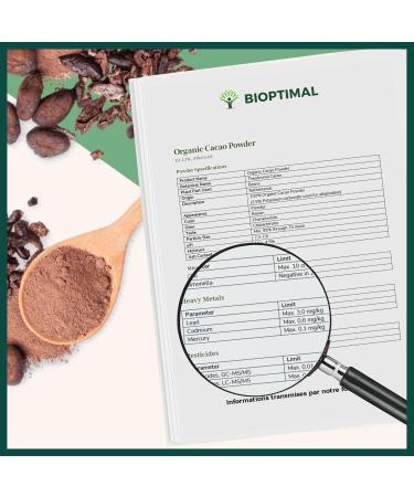BIOPTIMAL - Cacao Bio en Poudre - Chocolat Chaud P tisserie Dessert - Go t Intense - Sans sucre - Faible en Mati res Grasses - Non Alcalinis - 100% F ve Cacao - Conditionn en France - Ecocert - 300g 300 g (Lot de 1) - Buy Online on GoSupps.com