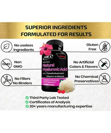 Pure Tremella Mushroom Hyaluronic Acid Supplement with Vitamin C & Hibiscus - 5X Stronger Hydration Pills for Anti-Aging & Wrinkle Reduction - Buy Online on GoSupps.com