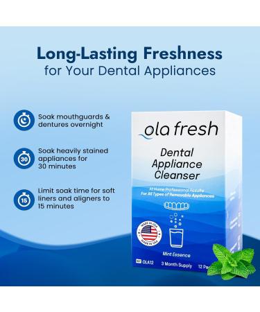 Ola Fresh Retainer Cleaner Powder Solution for Denture Aligner Nightguard Mouthguard & Retainer Mint Essence Flavor 12 Packets (3 Month Supply) 3 Month Supply - Buy Online on GoSupps.com