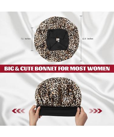 Silk Bonnet for Curly Hair 2PCS Set - Leopard & Pink Floral | Elastic Wide Band - Buy Online on GoSupps.com