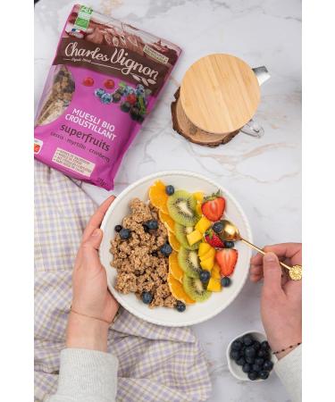 Charles Vignon - Organic Crunchy Superfruit Muesli - Blackcurrant Cranberries Blueberries - Palm Oil Free High in Fiber - Buy Online on GoSupps.com