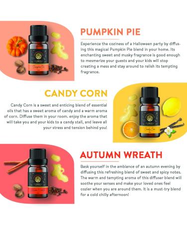 Florona Halloween Fragrance Oil Gift Set - 6 Scents for Aromatherapy - 1 fl oz each - Autumn Wreath, Pumpkin Pie, Candy Corn, Marshmallow, Night Air, Caramel Corn - Buy Online on GoSupps.com