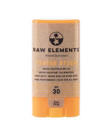 Raw Elements Tinted Face Stick All-Natural Mineral Sunscreen | Non-Nano Zinc Oxide  95% Organic  Very Water Resistant  Reef Safe  Non-GMO  Cruelty Free  SPF 30+  All Ages Safe  Moisturizing  0.5oz