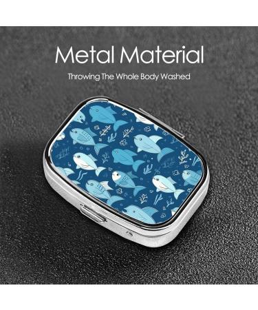 Cute Blue Fish Printing Pill Case | 2 Compartment Travel Pill Organizer | Small Pill Box for Purse & Travel Gifts - Buy Online on GoSupps.com