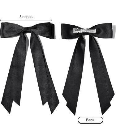 2PCS Silky Satin Hair Bows Hair Clip Black Hair Ribbon Ponytail Holder Accessories Slides Metal Clips Hair Bow for Women Girls Toddlers Teens Kids (Black+Coffee) - Buy Online on GoSupps.com