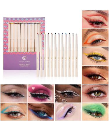 Eye Liner Pencils Set | 12 Colors Long Lasting Eyeliner for Women | Retractable 12-Hour Wear Smudge-Proof Waterproof Perfect Cat Eye Liner Makeup Jiahua - Buy Online on GoSupps.com