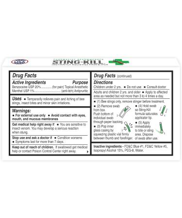 Sting-Kill First Aid Anesthetic Swabs - Instant Pain & Itch Relief for Bee Stings and Bug Bites (10 Count) - Buy Online on GoSupps.com