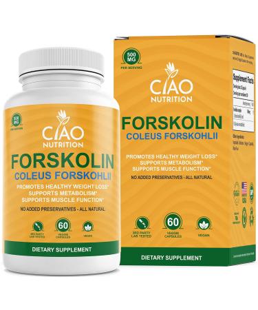 Ciao Nutrition Forskolin Supplement - Metabolism Booster and Natural Appetite Suppressant for Weight Loss - Pure Coleus Forskohlii Thermogenic Fat Burner for Men and Women 500 mg/Serving 60 Capsules
