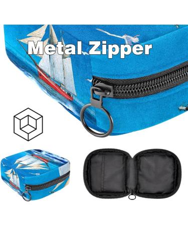 Stylish Menstruation Pad Bag with Zipper | Women's Napkin & Tampon Collection Bag - Sailboat Seagull Sea Blue & Sky Designs - Buy Online on GoSupps.com