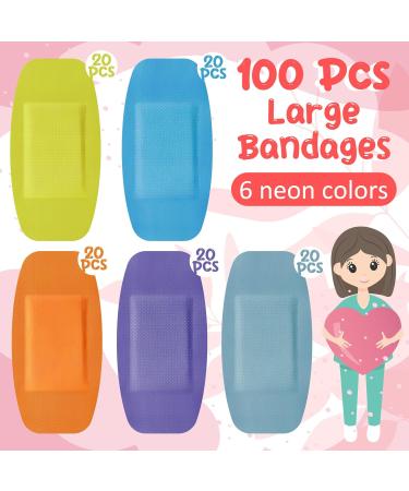 Sinmoe 100 Pcs Large Adhesive Bandages - Flexible Latex-Free Wound Care 2x4 Inch Fluorescent | International Shipping Available - Buy Online on GoSupps.com