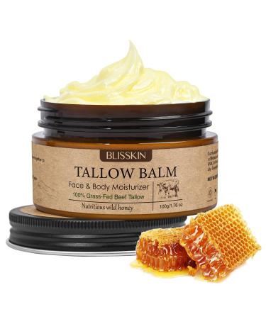Blisskin Beef Tallow for Skin & Face tallow and honey balm Organic grass fed beef tallow & Raw Honey Balm lotion moisturizer for Face & Skin Whipped Tallow Moisturizer Cream | All-Natural | 1.76 oz