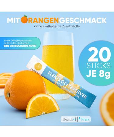 Health Press Electrolyte Powder - Orange Flavor (20 Sticks 8g) | Hydration & Electrolytes for Sports & Beverage - Buy Online on GoSupps.com