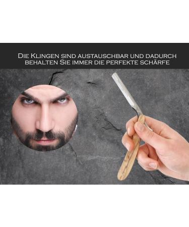 Solingen Bartometer Razor Set - Premium Men's Shaving Knife with Replaceable Blades - Olive Wood Professional Beard Care - Buy Online on GoSupps.com