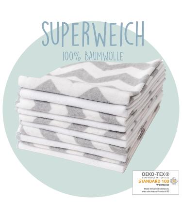 Mimadu Oeko-Tex Cotton Washcloth Set | 10 Mini Baby Washcloths - 25x25 cm Gray White Zigzag - Soft Durable & Eco-Friendly - Buy Online on GoSupps.com