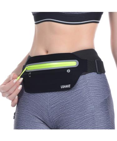 USHAKE Slim Running Belt, Ultra Light Bounce Free Waist Pouch Fitness Workout Belt Sport Waist Pack Exercise Waist Bag for Apple iPhone Samsung in Running Gym Marathon Cycling Black04