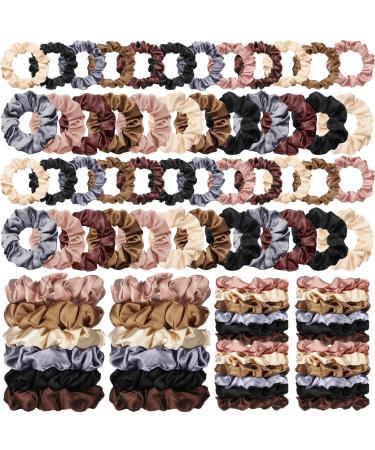 Geosar 72 Pieces Hair Scrunchies Bulk Satin Hair Scrunchies Silk Elastic Hair Bands 6 Colors Neutral Satin Ponytail Holders Stylish Cute Hair Accessories for Women Girl Decorations  2 Sizes