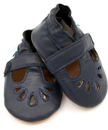 Dotty Fish Soft Leather Baby T-Bar Shoes for Girls | Non-Slip Suede Soles | Navy Blue | 0-6 Months - 2-3 Years - Buy Online on GoSupps.com