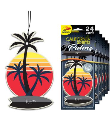 Car Air Freshener by California Scents, Hanging Palms Odor Eliminator for Cars, Trucks, Ice, 24 Pack Ice 24 Count (Pack of 1)